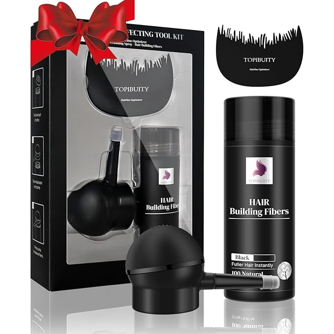 Hair Thickening Fibers & Applicator Set - Natural Long-Lasting Concealer for Fuller Hair, Thicker Beard & Crisp Hairlines (BLACK)
