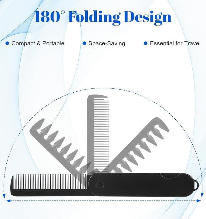 Folding Texture Comb, 2 in 1 Folding Comb Mens Texture Styling Foldable Travel Pocket Combs Fine & Wide Tooth for Hair Moustache Beard, Foldable Pocket Combs for Men Everyday Grooming, Travel Size