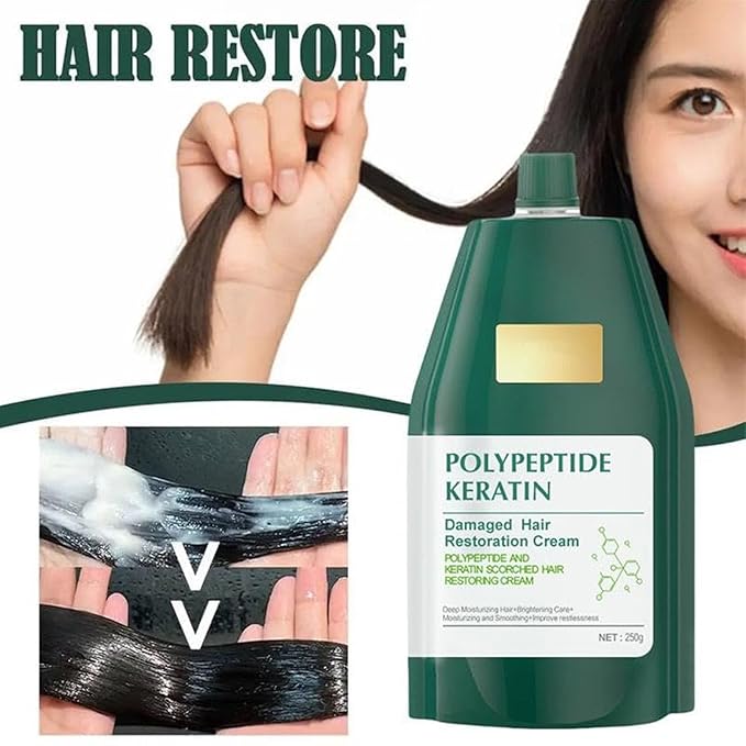 Polypeptide Keratin Hydrating Smoothing Hair Damage Repair Cream, Polypeptide Keratin Hair Treatment, Deep Conditioning Mask, Lasting Shine and Smoothness (2*(250g+300g))