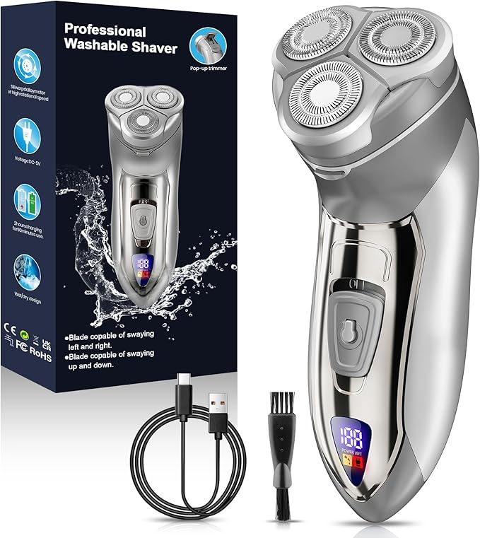 Electric Razor for Men, Rechargeable Electric Shavers for Men Face,LED Display,Wet/Dry Waterproof Men's Electric shavers, Cordless Razor with Pop Up Trimmer Gray