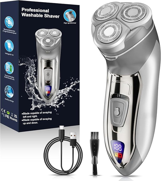 Electric Razor for Men, Rechargeable Electric Shavers for Men Face,LED Display,Wet/Dry Waterproof Men's Electric shavers, Cordless Razor with Pop Up Trimmer Gray