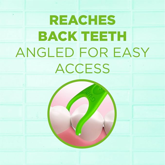 GUM Angled Floss Picks, Perfect for Tight Teeth, Extra Strong Shred-Resistant Dental Floss, Angled for Easy Reach, Dental Flossers for Adults, Fresh Mint Flavor, 75 Count (Pack of 4) 300 Total