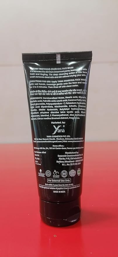 Yana Charcoal Face Wash travel size & Cleanser Reduce Dark Spots And Melasma For Women By Korean Technoloy | Charcoal Face Wash Scrub | Side-effect Free