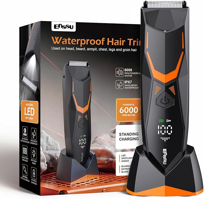 Manscape Body Hair Trimmer for Men with LED Light for Balls/Pubic/Groin/Legs/Chest, IPX7 Waterproof Body Groomer with Ceramic Blade, Fast Charging Shaver for Wet or Dry Use