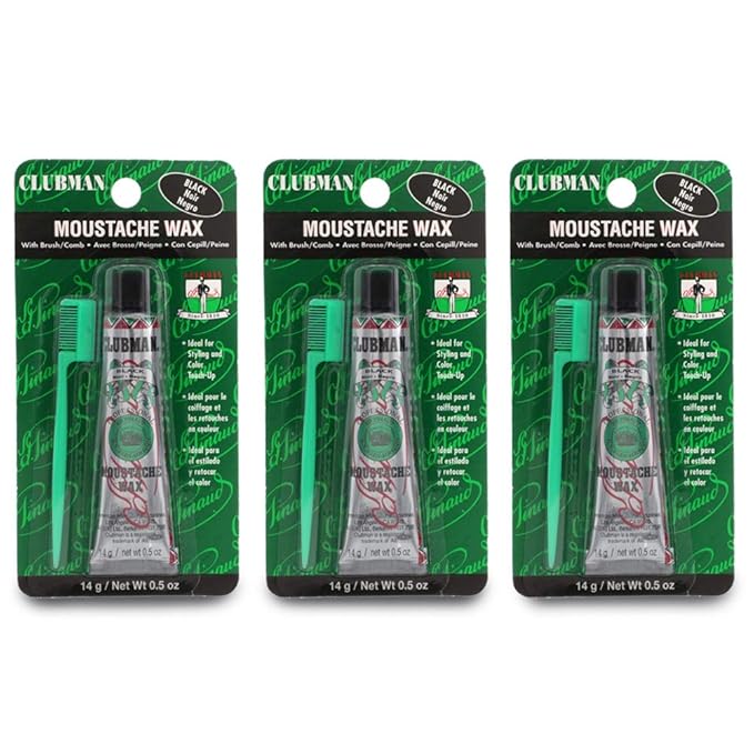 Clubman Moustache Wax Hang Pack Black 0.5 oz x 3 packs