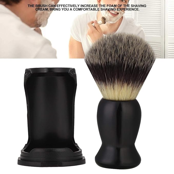 Shaving Set, Professional Shaving Kits Shaving Brush+Brush Stand Black Acrylic Shaving Brush Holder Support Beard Brush Shaving Tool Suitable for Home Travel Use(#1)