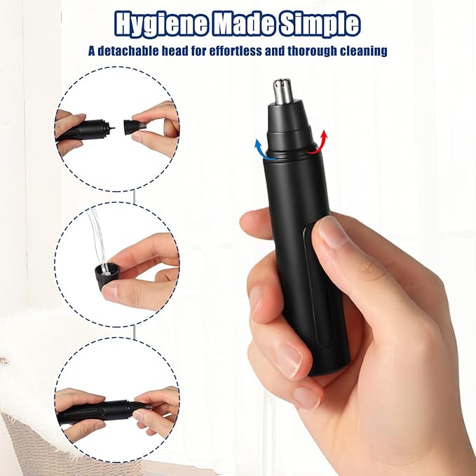 SYAWS Nose Hair Trimmer for Men and Women,USB Rechargeable Eyebrow & Facial Hair Remover with LED Display,Aluminum Alloy Shell with IPX7 Waterproof,Dual Edge Blades for Easy Cleaning (Gold)