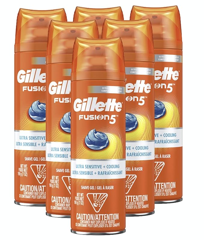 Gillette Fusion5 Ultra Sensitive Cooling Gel, 7 Ounce (Pack of 6)