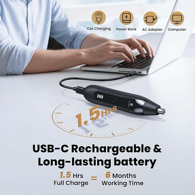 Ear and Nose Hair Trimmer for Men, 2025 Professional Painless USB Rechargeable Eyebrow & Facial Electric Hair Trimmer for Men Women, Powerful Motor, Dual Edge Blades, IPX7 Waterproof Easy Clean