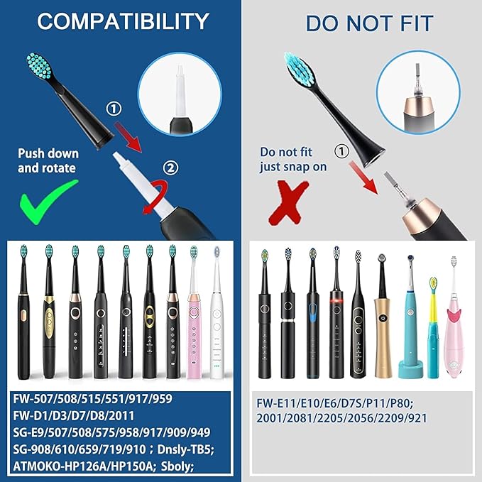 10 Pack Electric Toothbrush Replacement Heads Compatible with Fairywill FW-507/508/551/515/917/959/2011,FW-D1/D3/D7/D8,Toothbrush Replacement Heads Compatible with SEAGO 958/2316/SGKIDS-2303