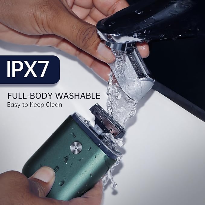 Portable Electric Razor for Men with 8,000 RPM Dual Floating Blade, 1H Charge for 60 Days, Type-C, IPX7 & Anti Pinch, Design for Daily/Travel Use, Electric Foil Shavers for Face, Green