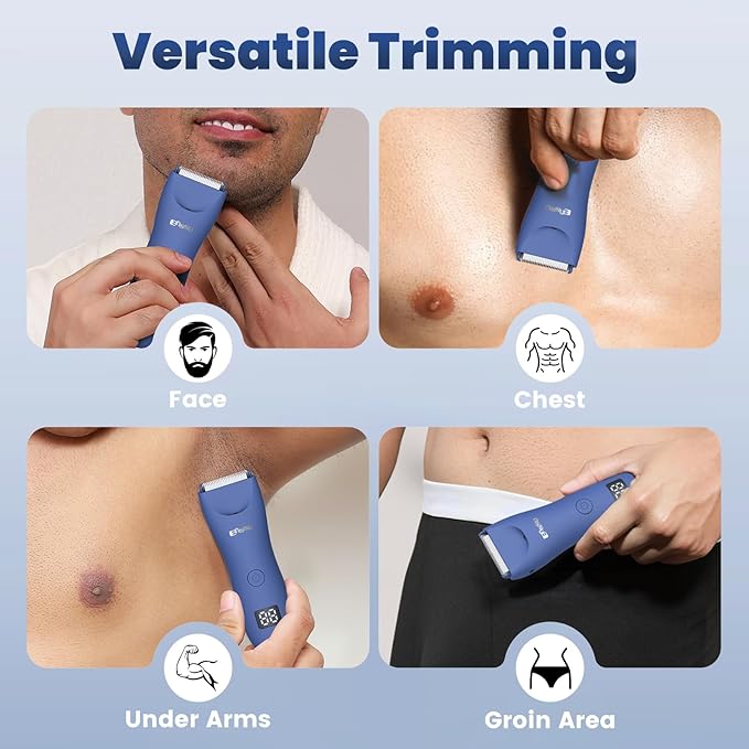 Manscape Trimmer for Men, IPX7 Waterproof Body Hair Trimmer with Ceramic Blade & Spotlight, Rechargeable Electric Groin & Pubic Hair Trimmer, Wet or Dry Use Body Groomer for Legs/Chest