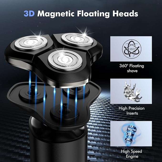Electric Razor for Men, 2025 Magnetic Electric Shavers, IPX7 Waterproof Wet/Dry Mens Shaver, Smart LED Display & All-in-One Charging Base with Trimmers