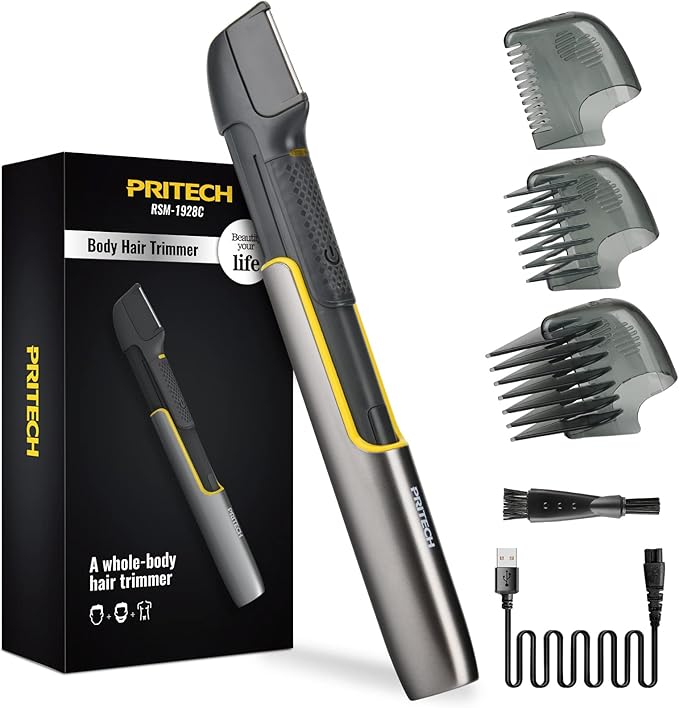 PRITECH Body Hair Trimmer for Men, Body Hair Groomers with Guard Comb, Rechargeable Hair Trimmer for Pubic Area, Back, Face, Legs and Beard