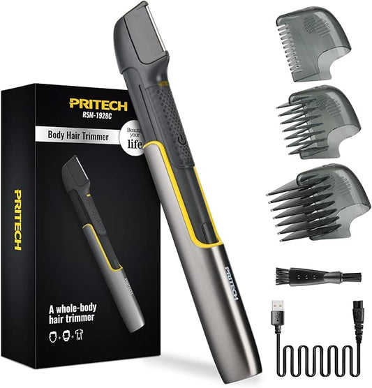 PRITECH Body Hair Trimmer for Men, Body Hair Groomers with Guard Comb, Rechargeable Hair Trimmer for Pubic Area, Back, Face, Legs and Beard