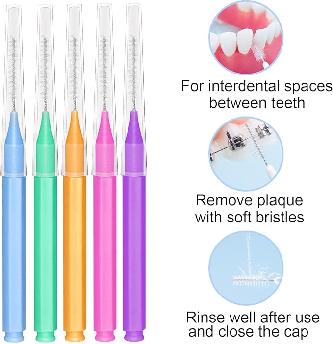 EasyHonor Braces Brush for Cleaner Interdental Brush Toothpick Dental Tooth Flossing Head Oral Dental Hygiene Flosser Toothpick Cleaners Tooth Cleaning Tool (5Colors,50pcs)