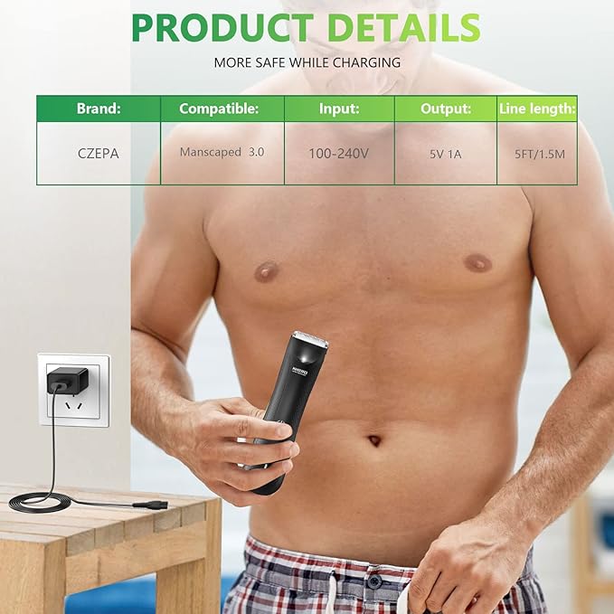Bouge Charger Cord Compatible with Manscaped Lawn Mower 3.0/2.0 Best Electric Manscaping Groin Hair Trimmer, Replacement manscape 3.0 Power Cord