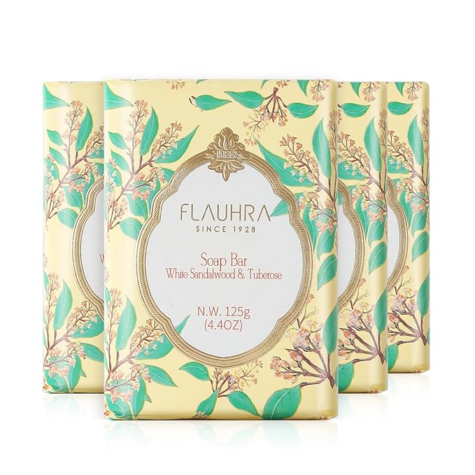Bee & Flower Soap Bar White Sandalwood & Tuberose Fragrant Soap Essential Oil Scented Soap Bar Moisturizing Bath Bar Soaps Nourishes Your Skin 4.4 oz(Pack of 4)