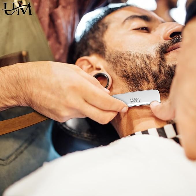 UM Supplies Straight Razors for Men – Professional Barber Straight Edge Razor Kit with 10 Replaceable Insert Single Edge Blades - Navajas Para Barbero (Wooden Straight Handle)