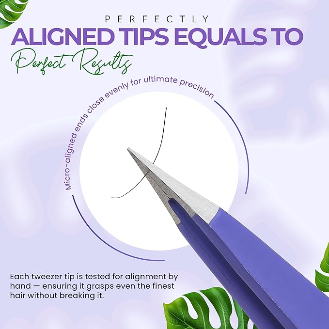 Pointer Stainless Steel Tweezers Women & Men Precision Eyebrow Tweezers for Facial Hair, Fine Tip Strong Grip Professional Tweezer for Eyebrow Shaping, Ingrown Hair & Splinter Removal (Purple)
