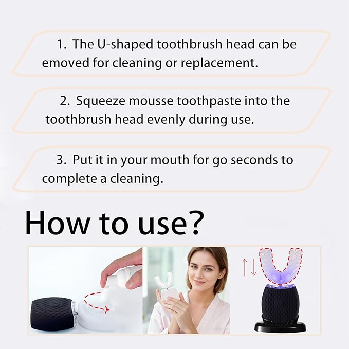 Automatic Toothbrush for Adults - Ultrasonic Electric Toothbrush Rechargeable Waterproof Design with Soft Bristles & 30s Timer Wireless Charging Portable Travel & Home Use (Black)