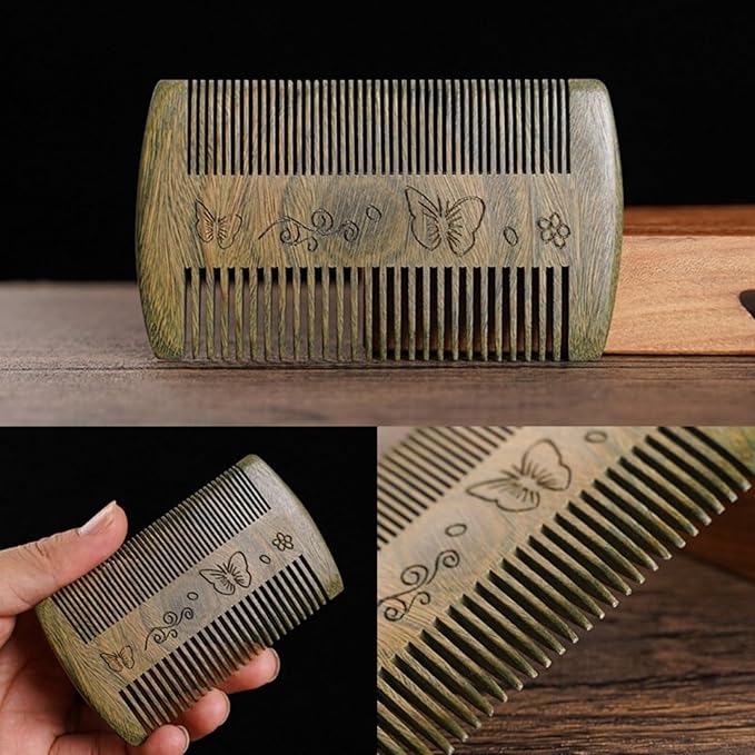 Men Handmade Beard Comb With 100% Natural Green Sandalwood In Fine&Wide Teeth For Long And Short Beard, Hair