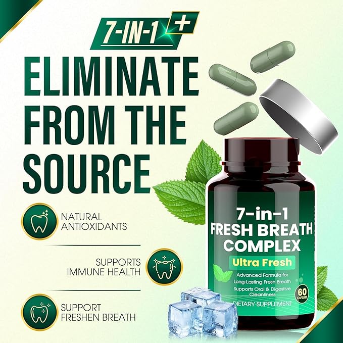 Fresh Breath Capsules, Breath Freshener 7 in 1 Powerful Solution With Chlorophyllin, Mint Extract, Magnesium Citrate & Probiotic Blend, Eliminate Bad Breath From The Inside Out (2)