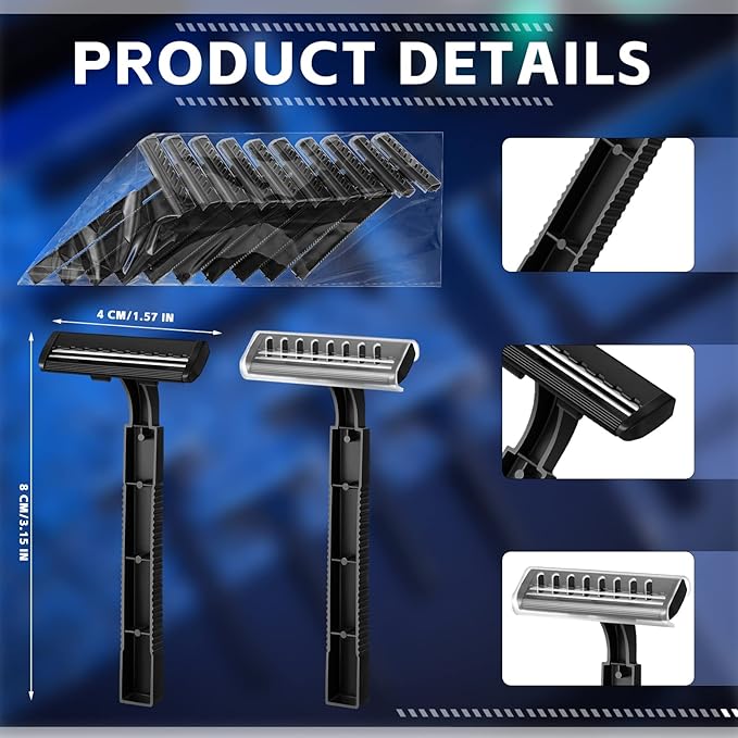 Jutom 200 Pcs Twin Blade Disposable Razors Bulk with Safety Cap Stainless Steel Shaving Razors Bulk Multipurpose Portable for Men Women Bathing Hotel Travel Camping Charity Apartment