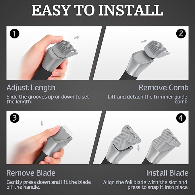 Bikini Trimmer for Women Men, 2 in 1 Electric Razors Shaver, IPX7 Waterproof Body Hair Trimmer with Mirror, LED Light & Display, Painless Pubic Hair Removal, Silver