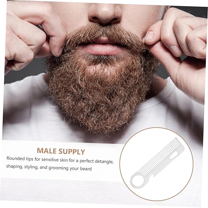 Beaupretty Stylish Mustache Comb for Men Stainless Steel Beard Comb Hair Brush Smooth Round Teeth for Grooming Travel