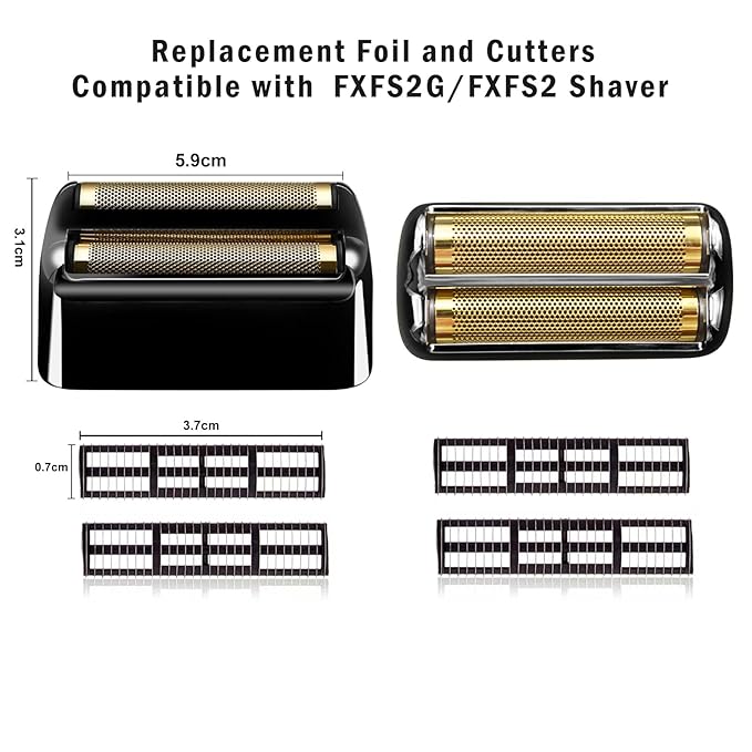 Professional Replacement Foil and Cutters for BaBylissPRO Barberology Double Foil Shaver, Compatible with BaBylissPRO Barberology FXFS2 Shaver (black)