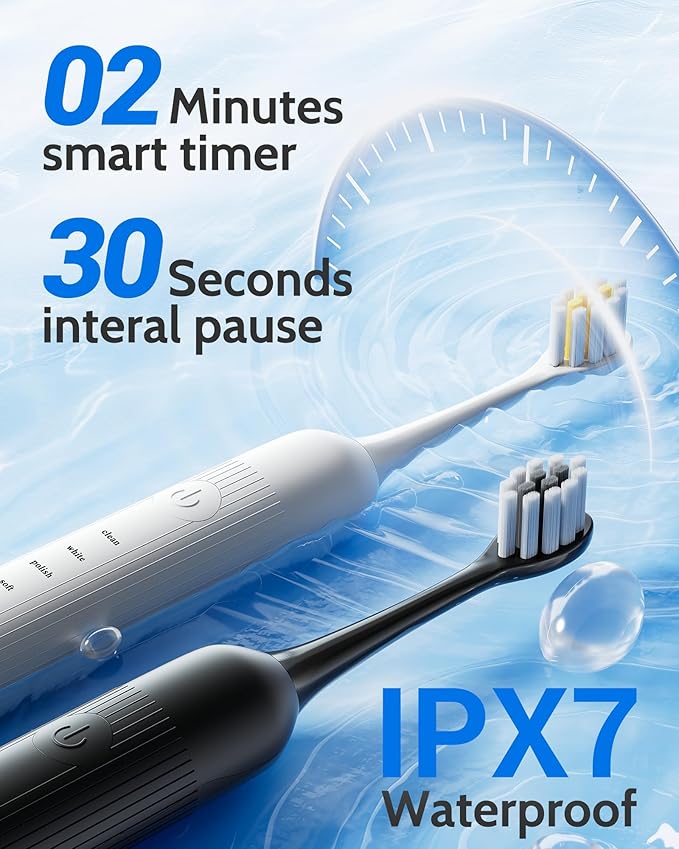 2 Pack Electric Toothbrush for Adults and Kids - Rechargeable Kids Ages 12+ and Adults with 12 Brush Heads & 2 Electric Toothbrush, 90 Days Battery Life - Black and White