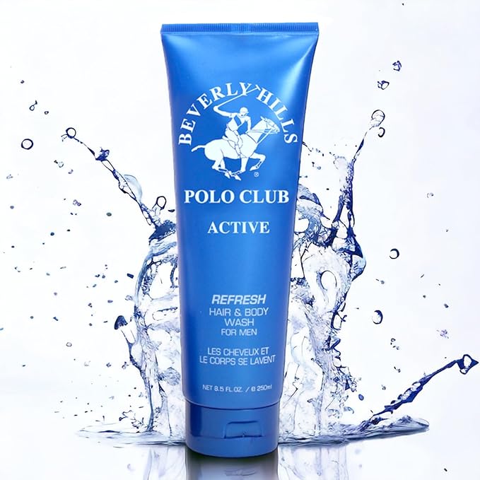 Beverly Hills Polo Club Men's Hair & Body Wash - Active Scent - Luxury Designer Fragrance, Refreshing & Long-Lasting Cleanser for Him, 8.5 oz