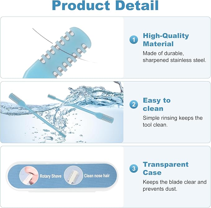 5PCS 2-in-1 Nasal Hair Cutter, Upgrade Manual Double Sided Nose Hair Trimmer Cutter for Women and Men 360°Rotating Nose Hair Remover Grooming Tool knife Razor Portable Nostril hair kit (Sky Blue)