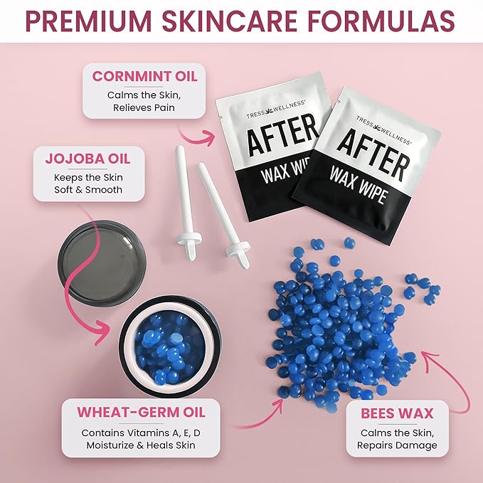 Tress Wellness Stripless Wax Kit for Face, Eyebrow & Lip for Women & Men – Quick & Easy Mini Wax Warmer for Eyebrow, Chin & Face Hair Removal Waxing Kit - USB, Mess-Free, Compact & Travel-Ready