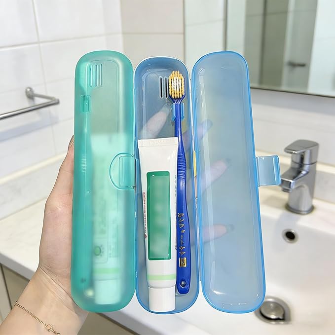 2 Pack Toothbrush Travel Case, Breathable Toothbrush Travel Holders, Tongue Scraper Case, Compact Portable Toothbrush Holder for Travel, Vacation, Camping, Gym, Business Trips, Office, Cruise