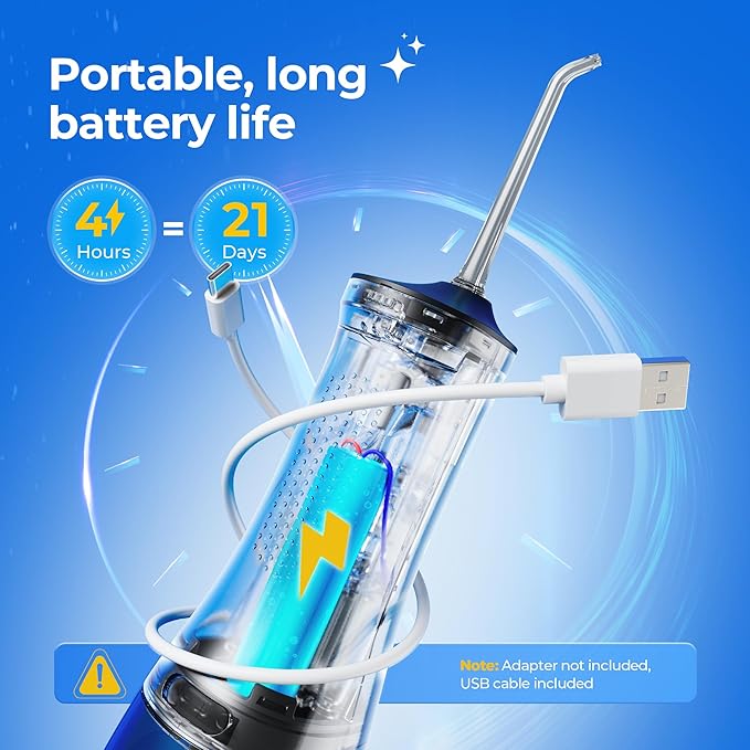Operan 300ml Cordless Water Dental Flosser, Portable Water Flossers for Teeth, 4 Pulse Modes IPX7 Waterproof Oral Irrigator with 4 Tips, 21 Days Runtime for Travel, Home, Braces, Gum Care, Black+1Pack