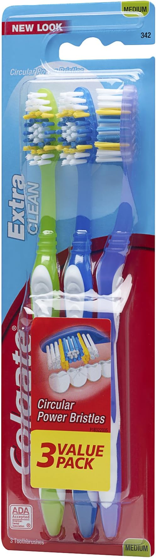 Colgate Extra Clean Full Head Toothbrush, Medium - 3 Count (Pack of 2)