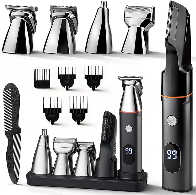Suttik Manscape Body & Pubic Hair Trimmer for Men, 5 in 1 Mens Grooming Kits, Groin & Ball Shaver, Body Groomer with LED Display, Waterproof, No-Nick