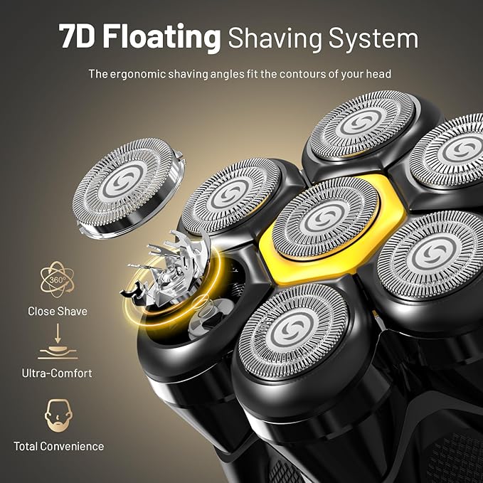 Head Shaver for Bald Men: Upgrade Electric Bald Razor -IPX7 Wet Dry Shaving- 7 Floating Heads for Ultimate Comfort - Rechargeable Grooming Kit for Scalp/Face/Beard-Close Shaving