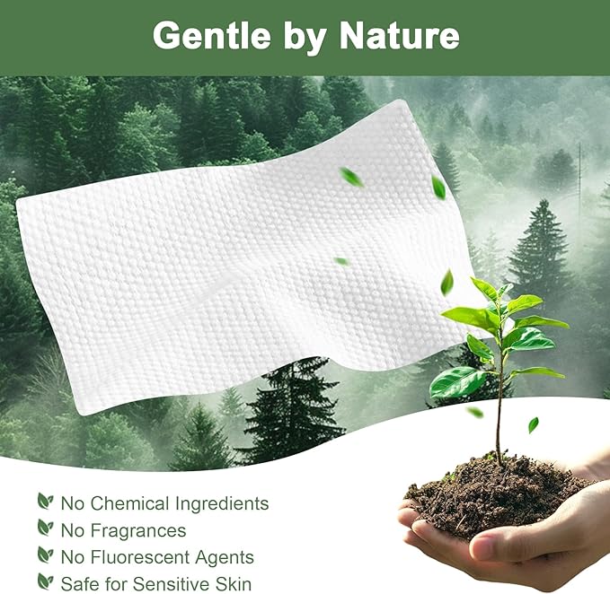Disposable Face Towels – 60 Count Biodegradable Facial Cleansing Cloths – Lint-Free, Unscented, Extra Thick Soft Towelettes for Sensitive Skin & Makeup Removal