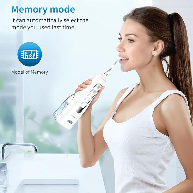 White Cordless Water Flosser for Teeth | Portable Oral Irrigator with 4 Modes | IPX7 Waterproof, Rechargeable, 300ml Water Tank for Everyday Oral Care & Travel
