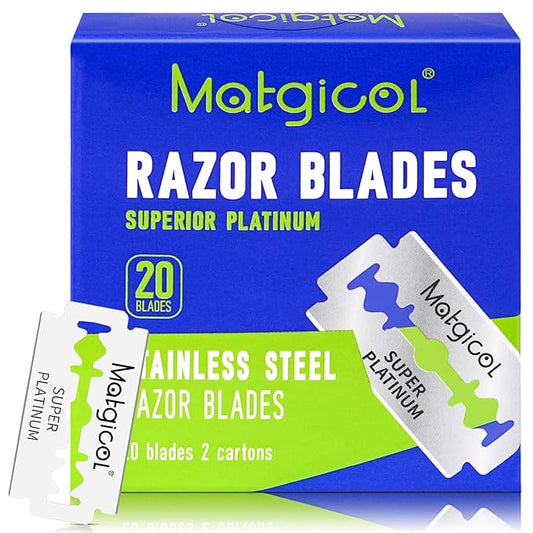 Double Edge Razor Blades for Men - 20 Count Men's Safety Razor Blades for Shaving Premium Platinum Japanese Stainless Steel - Durable, Smooth and Clean Shaves