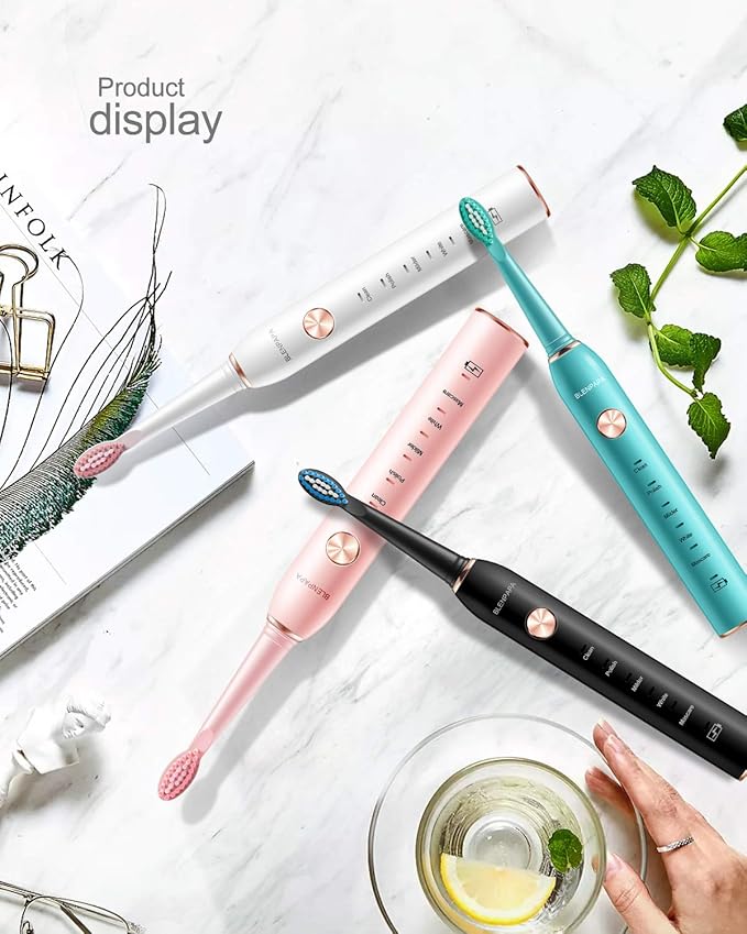 Electric Toothbrush for Adults, 5 Modes, 38,000 VPM Rechargeable, Dupont Brush Heads, Travel-Friendly, 1 Handle, Pink