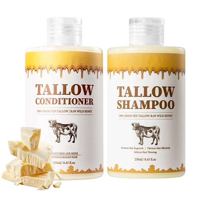 Tallow Shampoo and Conditioner Set, Natural Tallow Hair Care Kit for All Hair Types, Deeply Cleanse & Moisturize Control Oil Smooth Frizz Strengthen Hair, Add Shine & Softness, Nourish Scalp & Hair