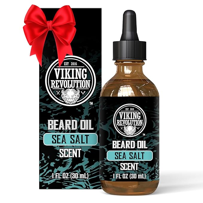 Viking Revolution Sea Salt Beard Oil for Men - Natural Mens Beard Oil with Argan Oil and Jojoba Oil - Beard Softener, Strengthens and Moisturizes - Beard Conditioner for Men (Sea Salt, 1 Pack)