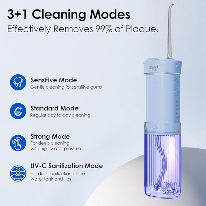 Portable Mini Water Flosser 225ML Long-Lasting Endurance Travel Cordless Oral Irrigator for Gum Care/Implants/Braces (Blue(8Tips))