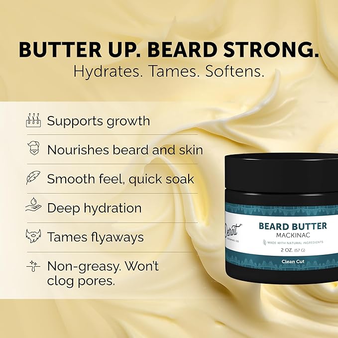 Detroit Grooming Co. Beard Butter for Men | Softens, Thickens & Hydrates with Safflower Oil & Shea Butter | Mackinac Scent, 2oz