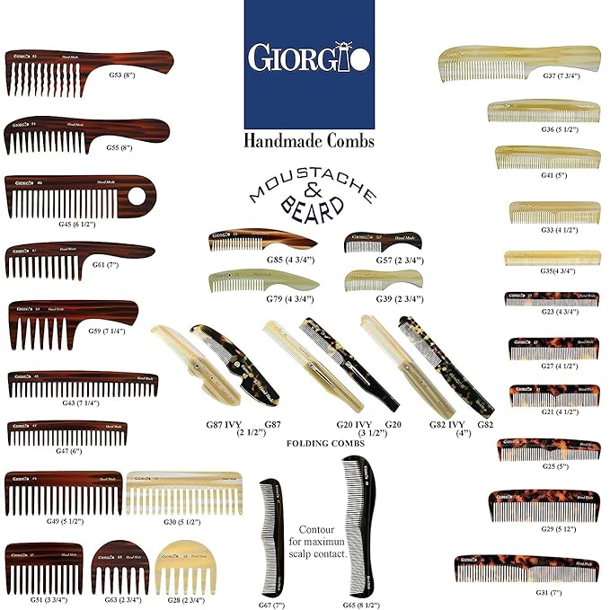 Giorgio G87 Folding Mustache and Beard Comb, Small Pocket Comb for Men,Fine Tooth,Handmade, Saw-cut, Hand Polished,Pocket Styling Combs for Everyday Grooming and All Type of Hair Care (Black Graphite)