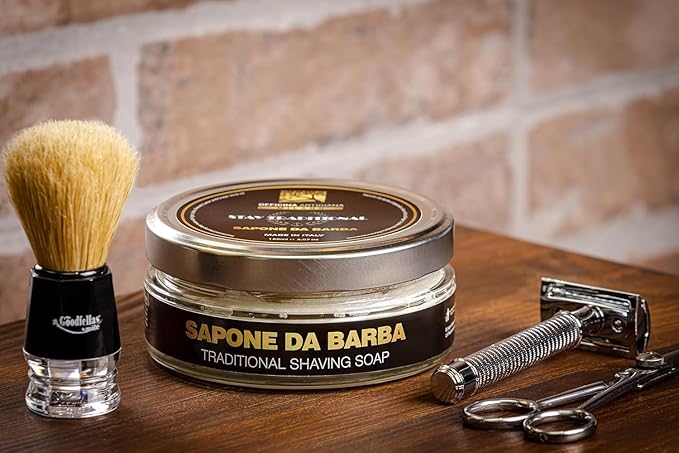 Officina Artigiana Milano Stay Traditional Shaving Soap 150ml – Luxury Italian artisan wet shaving soap with 40% antioxidant oils & shea butter – citrus fragrance – vegan skincare